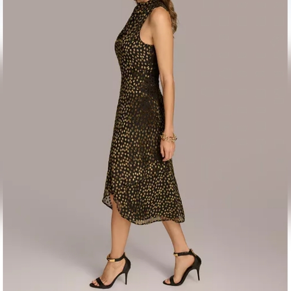 Donna Karan New YorkWomen's Burnout Velvet Sleeveless Midi Dress - Picture 3 of 9